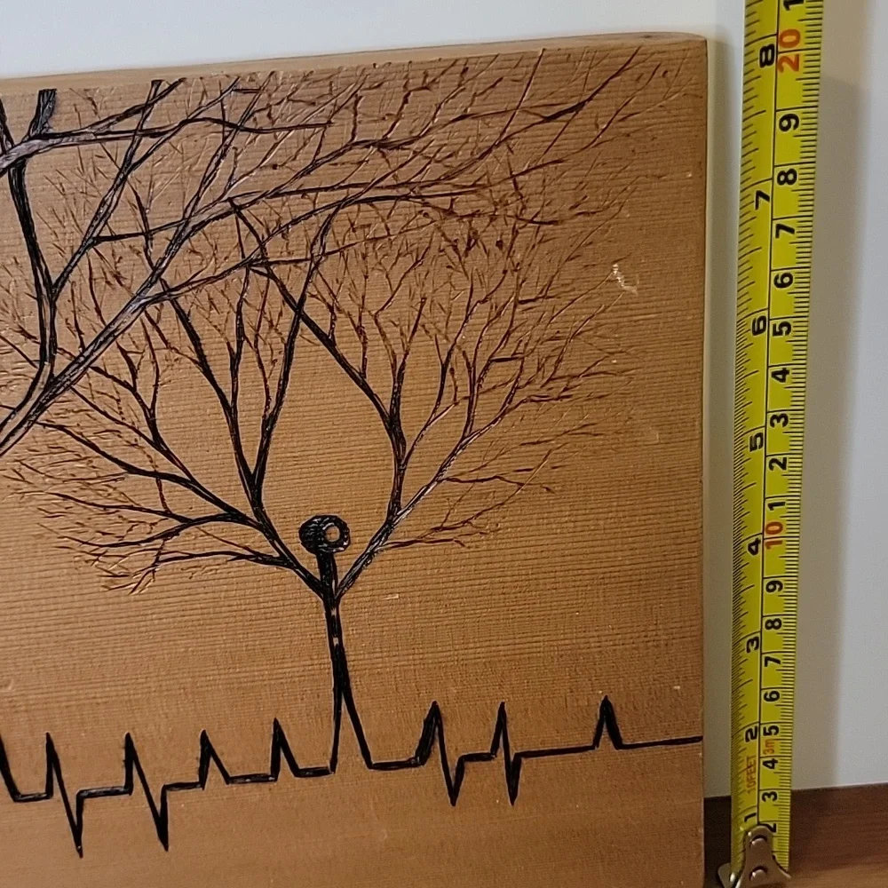 Pyrogrophy - Wood Art with Tree and Heartbeat Design - Burn Art - Picture 4 of 6